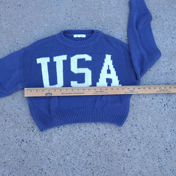 Grayson Threads USA Cropped Knit Sweater XS Blue Graphic Cotton Y2K Preppy - Picture 10 of 12